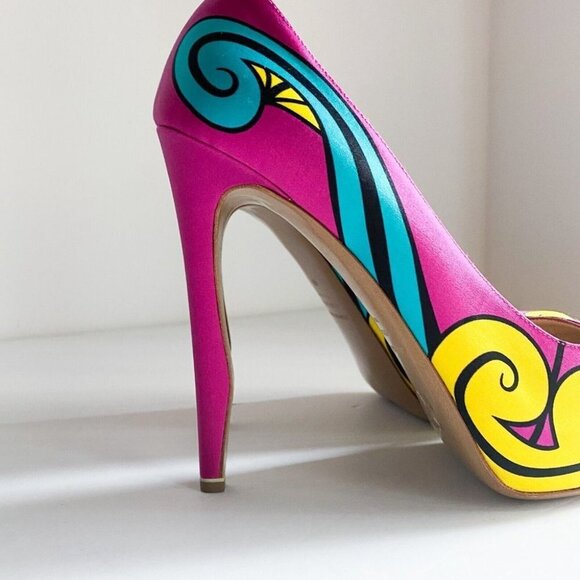 Nicolas  Kirkwood Colourful Silk Satin Graffiti Heels 40 - Picture 2 of 12
